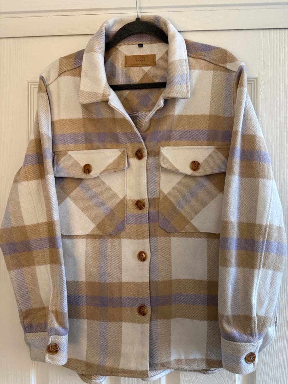 Blank NYC Plaid Utility Jacket in Cream, Tan & Lavender